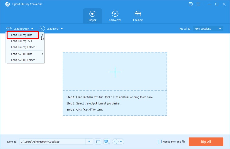 Load Blu-ray Disc in Blu-ray Ripper