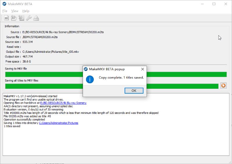 MakeMKV Completes the Blu-ray Ripping