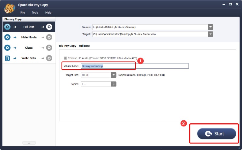 Start Copying Blu-ray to ISO for Full Structure