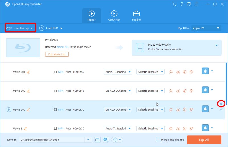 Load Blu-ray and Remove Unwanted Titles