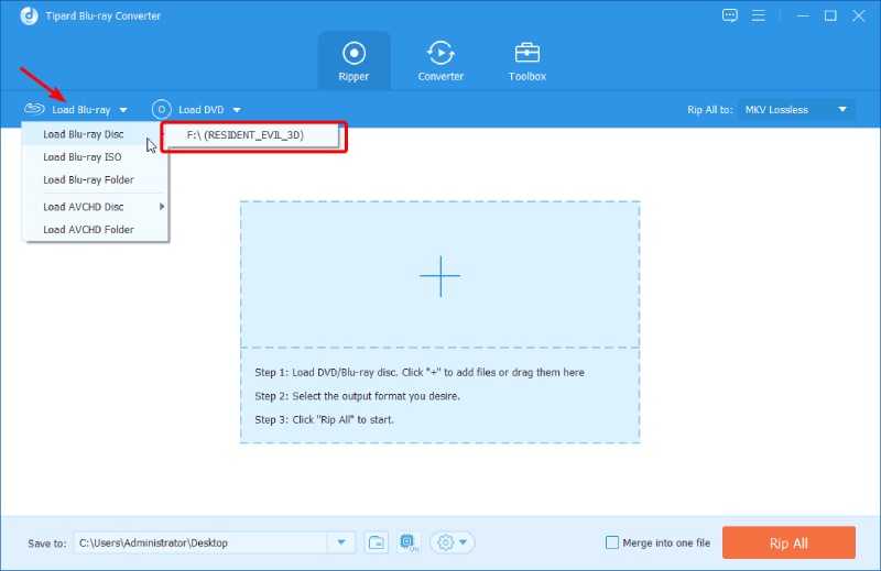 Select the Blu-ray from Load Blu-ray Disc