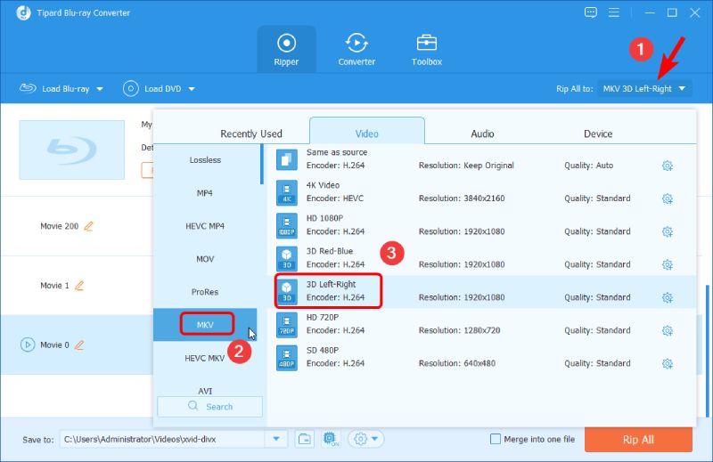 Choose 3D Left Right from MKV Output Format Option