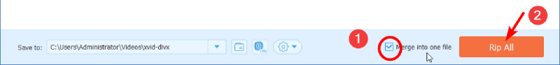 Tick Merge Into on File and Click Rip All