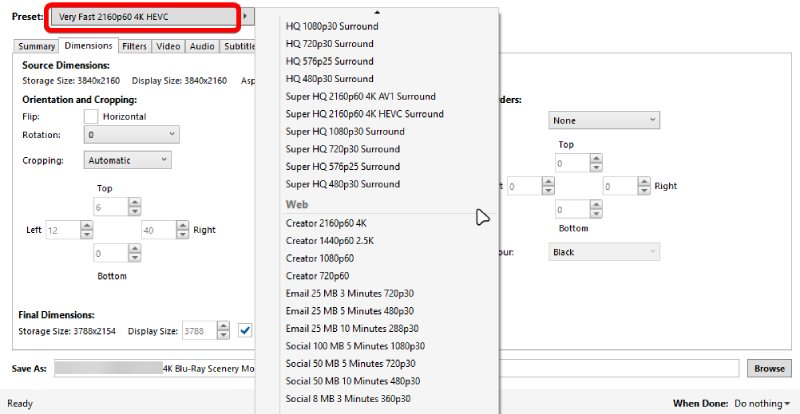 Choose An Output Preset in Handbrake