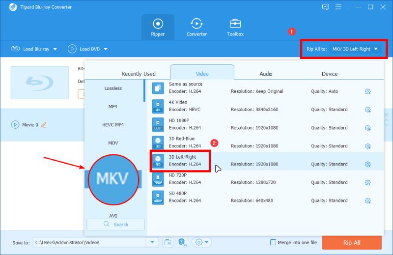 Choose 3D SBS MKV Format