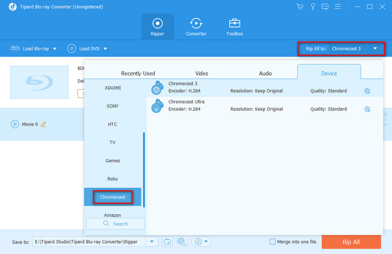 Select Chromecast in The Column