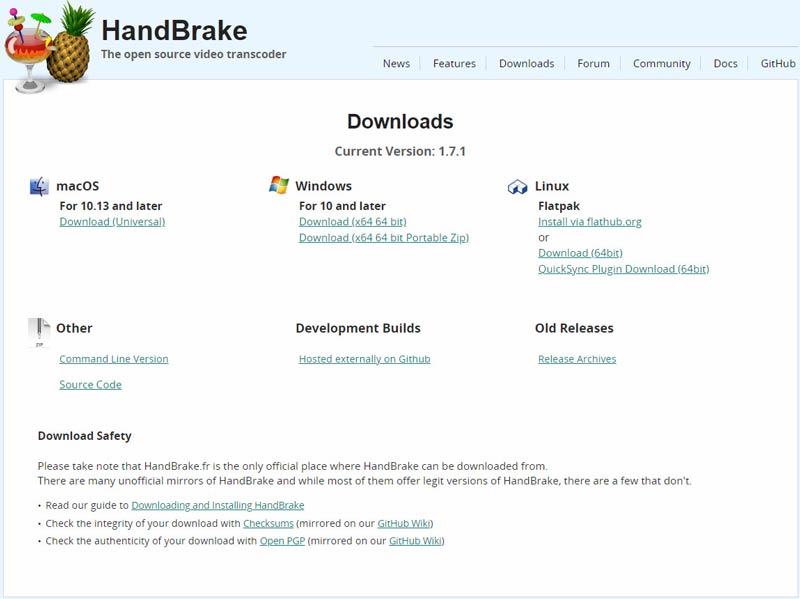 Handbrake Download Page